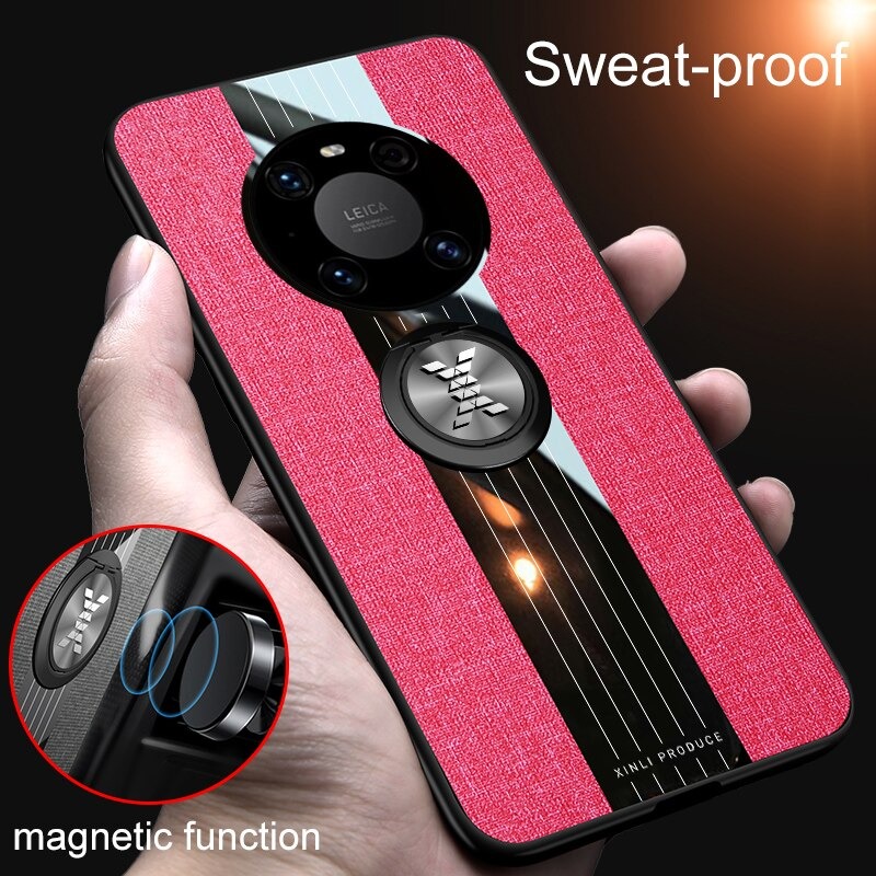 เคส Huawei Mate 40 Pro #เคสฝาหลังเคลือบผ้าเนื้อมีแหวนสวมนิ้ว TPU ไฮบริด+อะคริลิ + แหวนโลหะ
