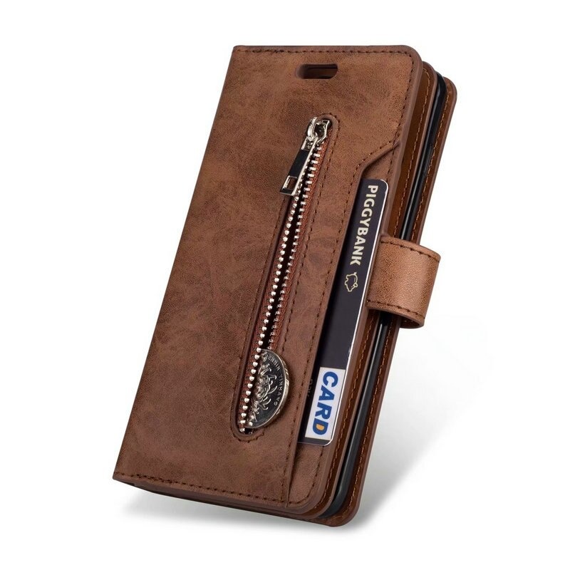 Case iPhone XR#เคสฝาพับแบบกระเป๋าสตางค์ช่องใส่บัตรหลายช่อง Multi-slot Wallet Zippered Leather พร้อมสายคล้อง
