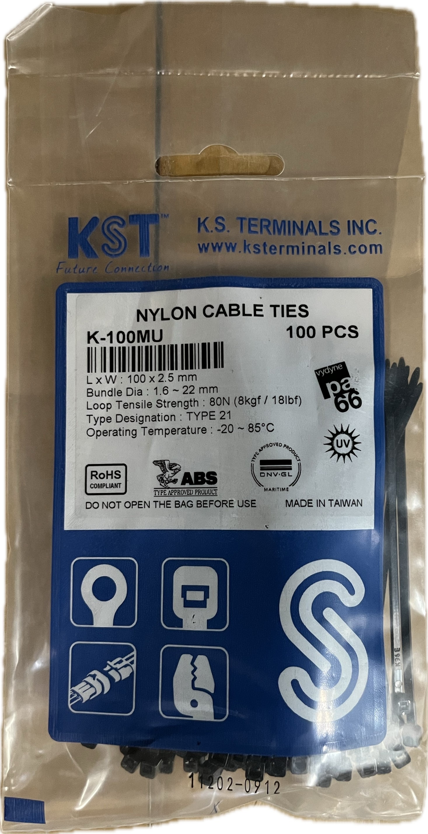 Cable Tie UV เคเบิ้ลไทร์กันแสงยูวี K-100MU 4นิ้ว