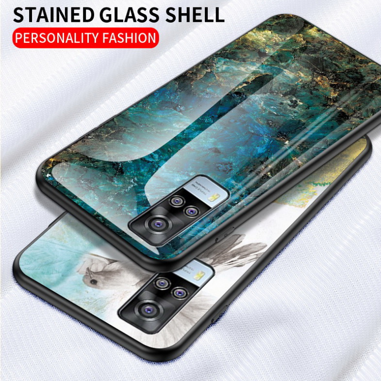 เคส Vivo Y31 2021 #เคสฝาหลัง Gradient Color ลายหินอ่อน Glass + PC + TPU Hybrid Case