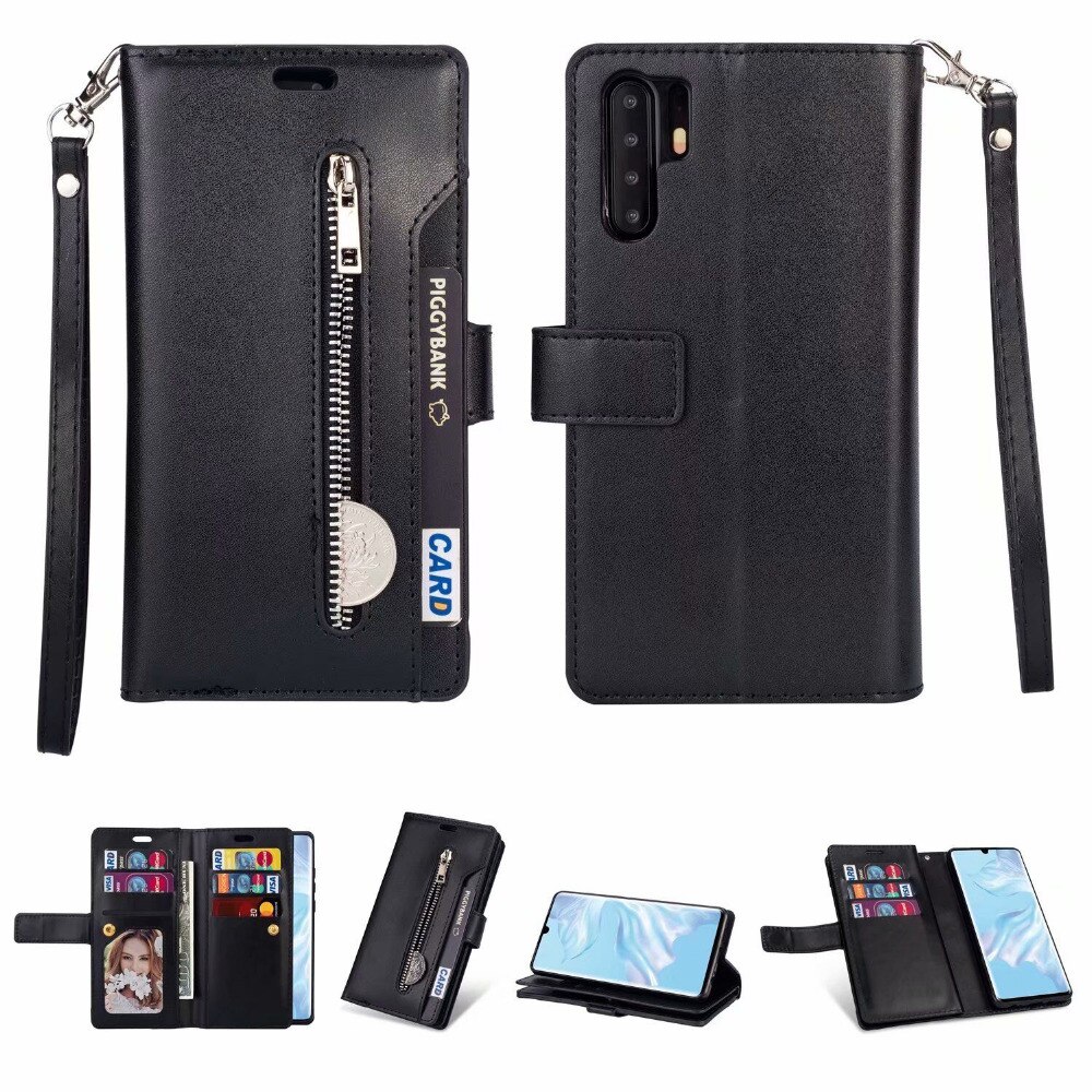 Case Huawei P30 Pro #เคสฝาพับแบบกระเป๋าสตางค์ช่องใส่บัตรหลายช่อง Multi-slot Wallet Zippered Leather พร้อมสายคล้อง