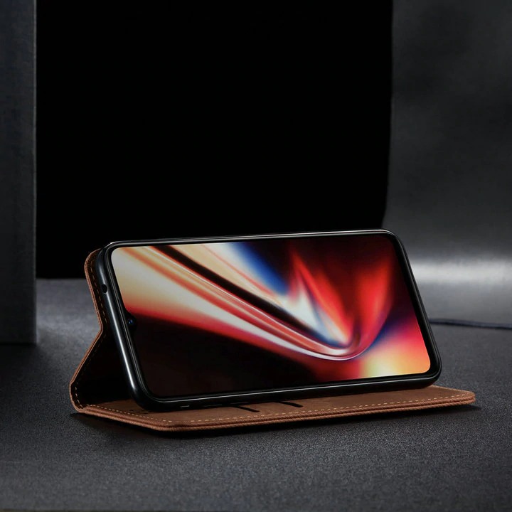 Case Realme 5 Pro #เคสฝาพับสไตล์ย้อนยุคผิวผ้ายีนส์แบบกระเป๋าสตางค์