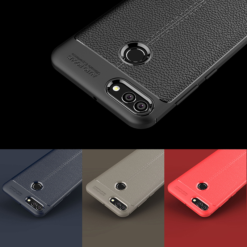 Case Huawei Y9 (2018) #เคสฝาหลัง TPU นิ่มลายหนัง PU ผิวลิ้นจี่ช่วยป้องกันลายนิ้วมือและกันลื่น
