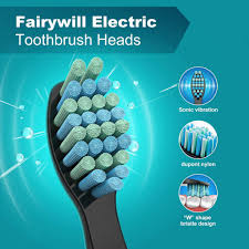 Fairywill® Black Soft Replacement Toothbrush Heads x4 หัวแปรงสีฟันไฟฟ้า สีดำ ขนแปรงไนลอนดูปองท์ ทำความสะอาดฟัน เหงือกอย่างทั่วถึงแม้บริเวณที่เข้าถึงยาก