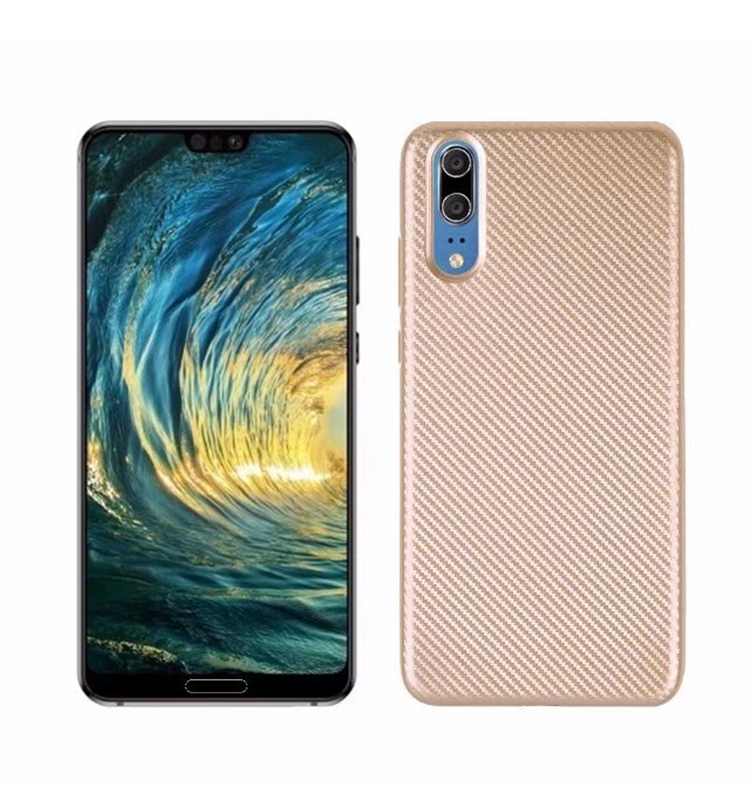 เคส Huawei P20 #เคสฝาหลังนิ่ม Soft TPU คาร์บอนไฟเบอร์ผิวป้องกันลายนิ้วมือ