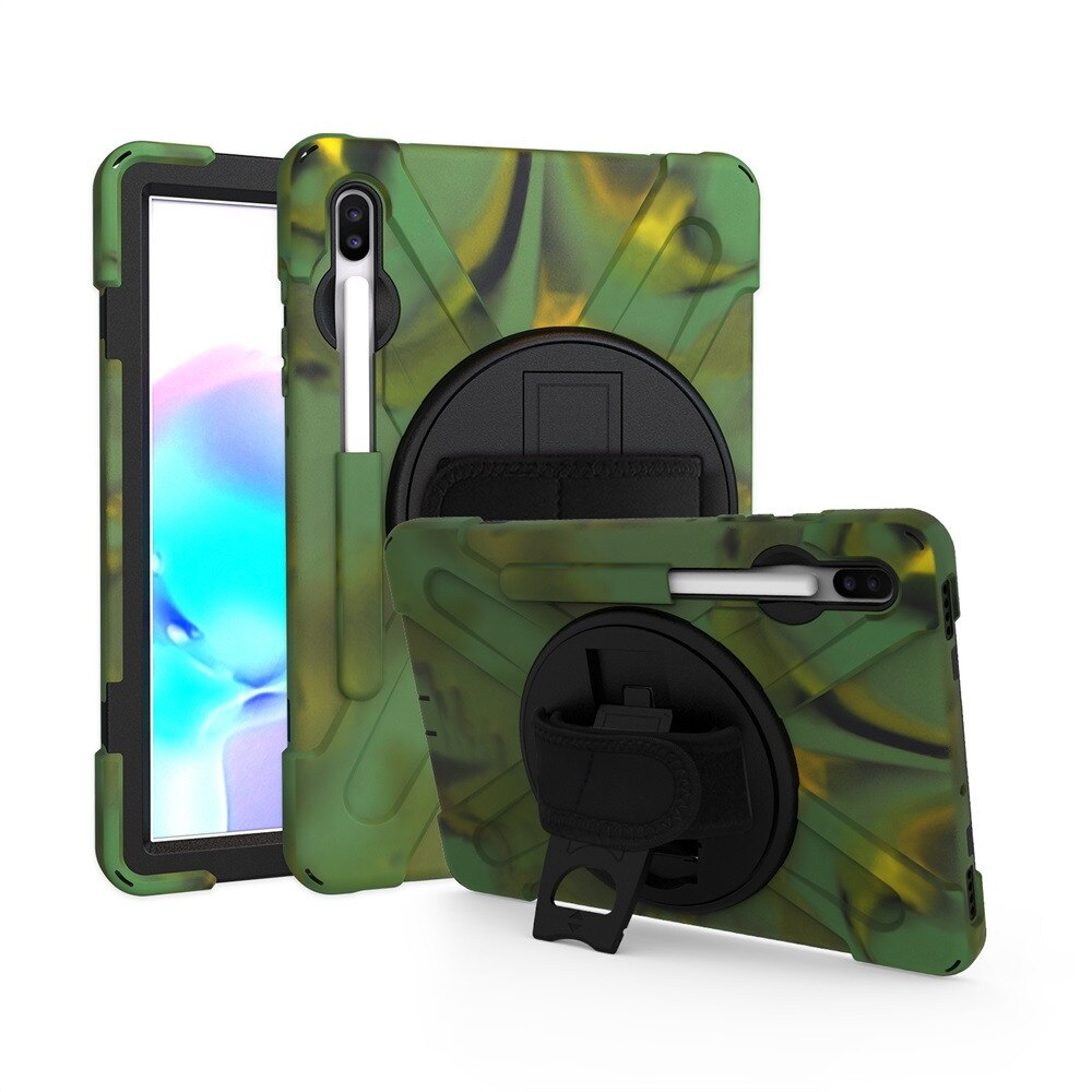 เคส Samsung Galaxy Tab S6 SM-T860 SM-T865 #เคสฝาหลังกันกระแทก X-Shape 360 Degree Rotary Kickstand PC + Silicone มีสายรัดมือ