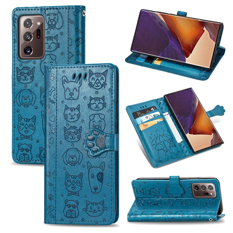 เคส Samsung Galaxy Note 20 / Note 20 5G#เคสฝาพับลายการ์ตูนย์แถบปิดแม่เหล็กพับตั้งได้ Cat And Dog Pattern Card Slot Wallet Phone Case