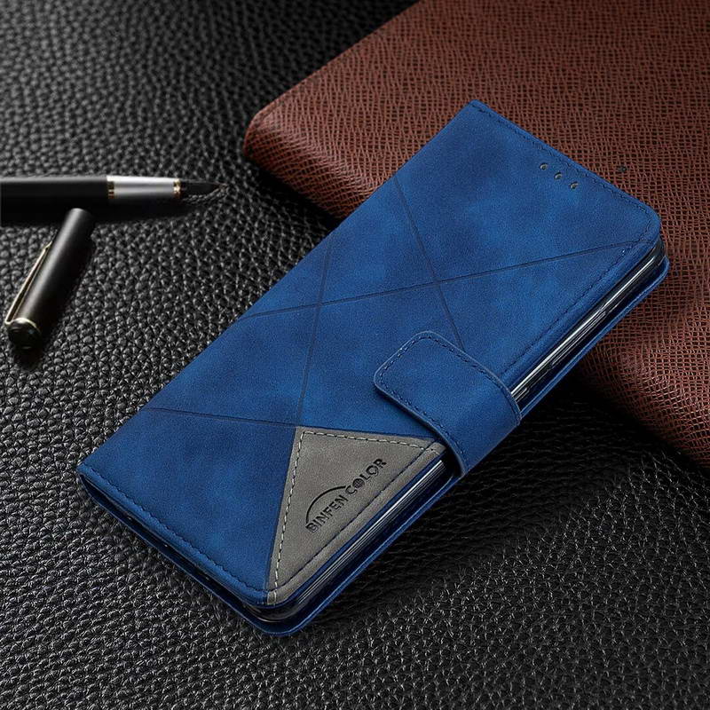 เคส Redmi Note 10S#เคสฝาพับหนัง PU มีช่องเสียบ ID บัตรอื่นๆในตัว Geometric Pattern Leather Card Holder Protective