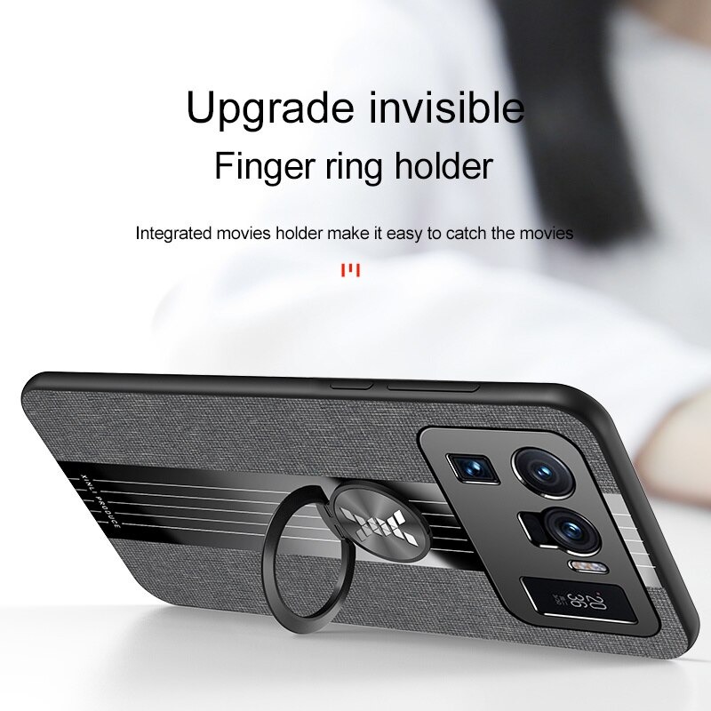 เคส Xiaomi Mi 11 Ultra #เคสฝาหลังเคลือบผ้าเนื้อมีแหวนสวมนิ้ว TPU ไฮบริด+อะคริลิ + แหวนโลหะ