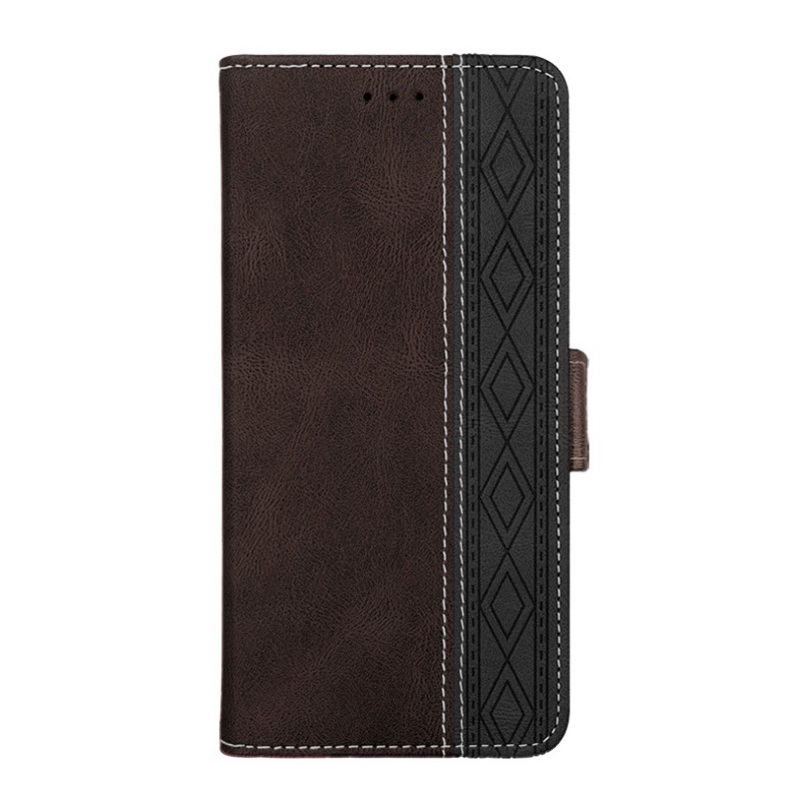 เคส OPPO A15#เคสฝาพับหนัง PU มีแถบปิดแม่เหล็กสีทูโทนสไตล์กระเป๋าสตางค์