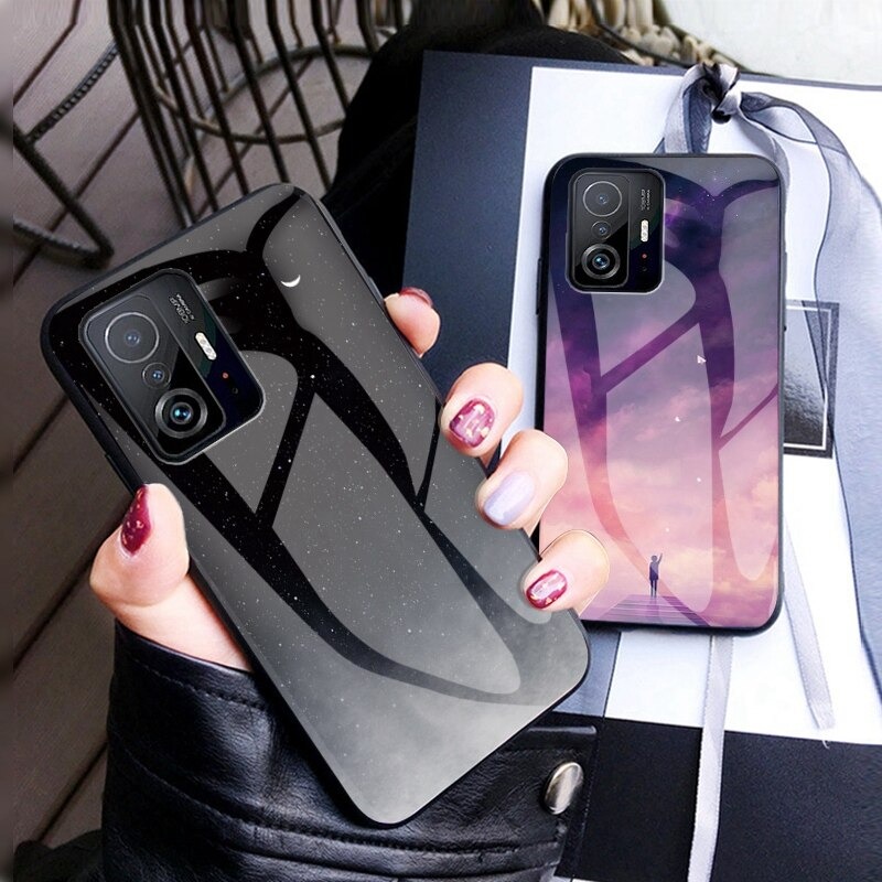 เคส Xiaomi 11T / 11T Pro #เคสฝาหลัง Gradient Color Glass + PC + TPU Hybrid Case