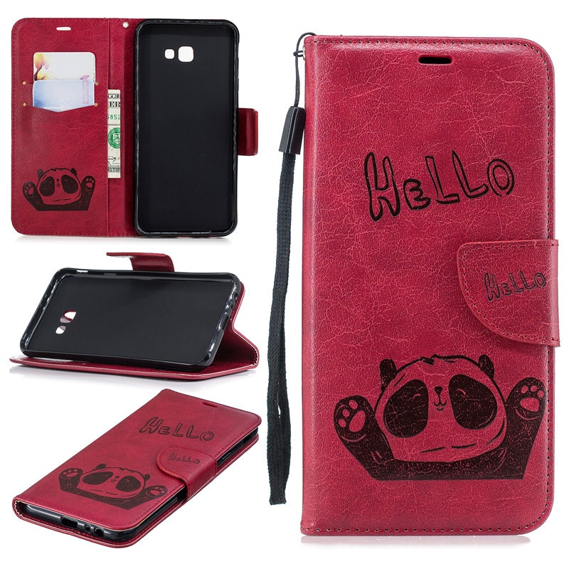 Case Samsung Galaxy J4+ #เคสฝาพับหนัง PU พิมพ์ลาย Hello Panda Leather Wallet