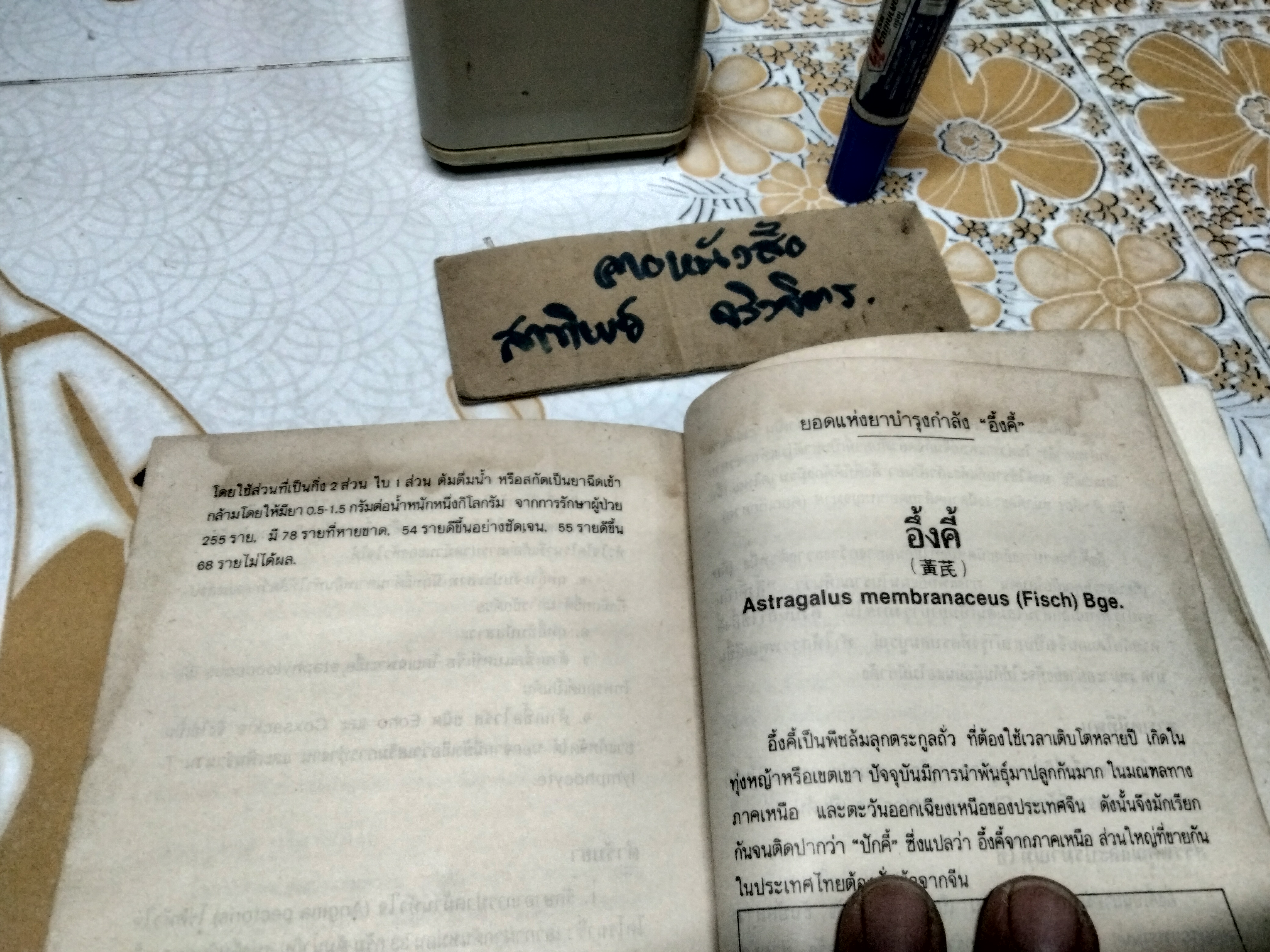 ยาจีน - คู่มือสมุนไพรและตำรับยาบำรุงของจีน โดย วีระชัย มาศฉมาดล , ทัศนีย์ เมฆอริยะ พิมพ์ครั้งแรก พ.ศ.2531 (หนังสือมีคราบน้ำ)
