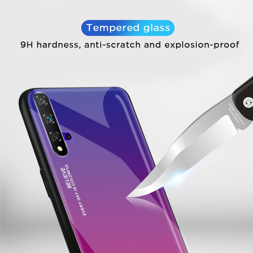 Case Huawei Nova 5T #(พร้อมส่ง) เคสฝาหลัง Gradient Color Glass + PC + TPU Hybrid Case สี Red / Black