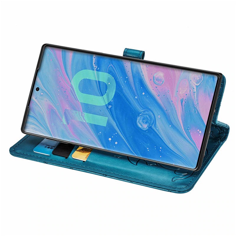 เคส Samsung Galaxy Note 10+ #เคสฝาพับลายการ์ตูนย์แถบปิดแม่เหล็กพับตั้งได้ Cat And Dog Pattern Card Slot Wallet Phone Case