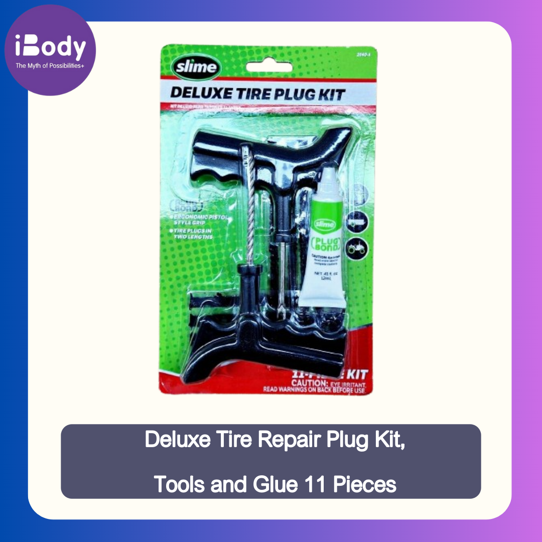 (Slime) Deluxe Tire Repair Plug Kit, Tools and Glue 11 Pieces ชุดอุปกรณ์ปลั๊กซ่อมยาง