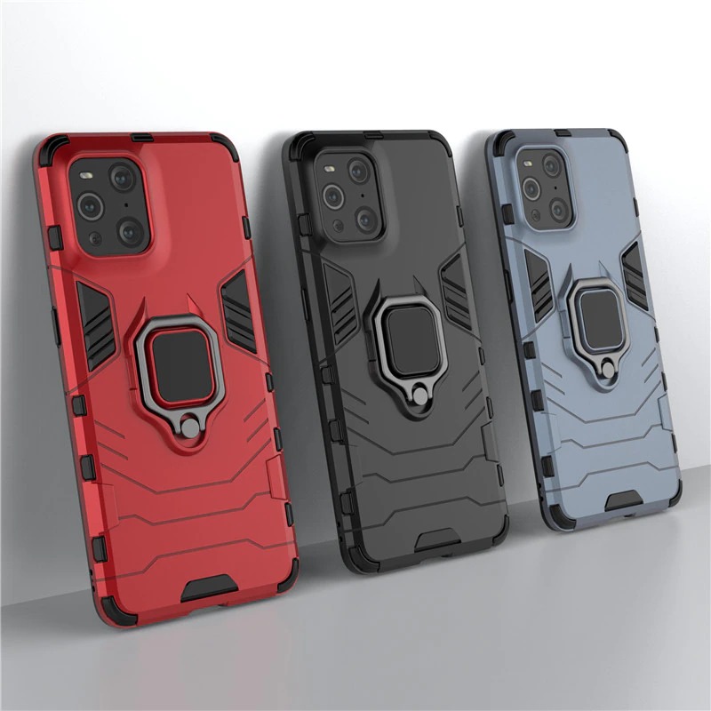 เคส OPPO Find X3 Pro#เคสฝาหลังพลาสติกแข็ง +TPU Hybrid Case มีแหวนสวมนิ้วโลหะ