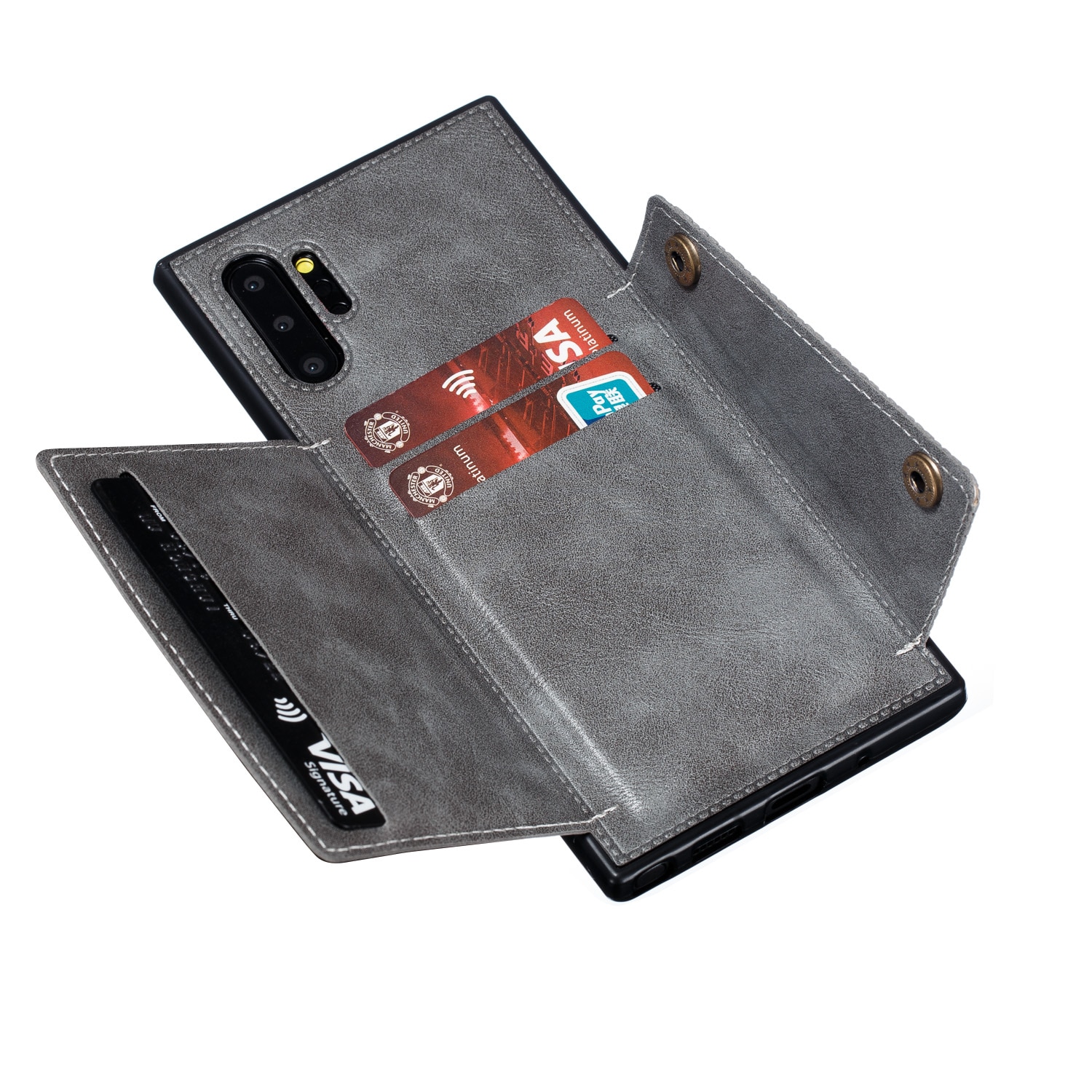 Case Samsung Galaxy Note 10+ #เคสฝาหลัง TPU เคลือบหนัง PU มีที่เก็บบัตร PU Leather Coated TPU Card Holder Magnetic Kickstand