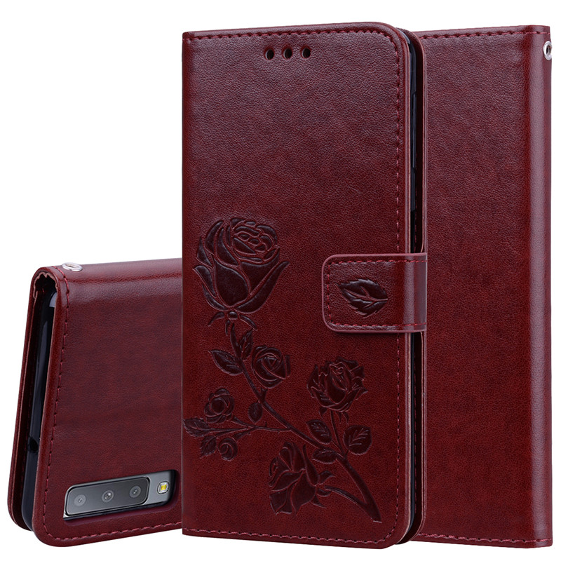 Case Samsung Galaxy A7 (2018) #เคสฝาพับหนัง PU ลายดอกกุหลาบแบบกระเป๋าสตางค์ Imprinted Rose Leather