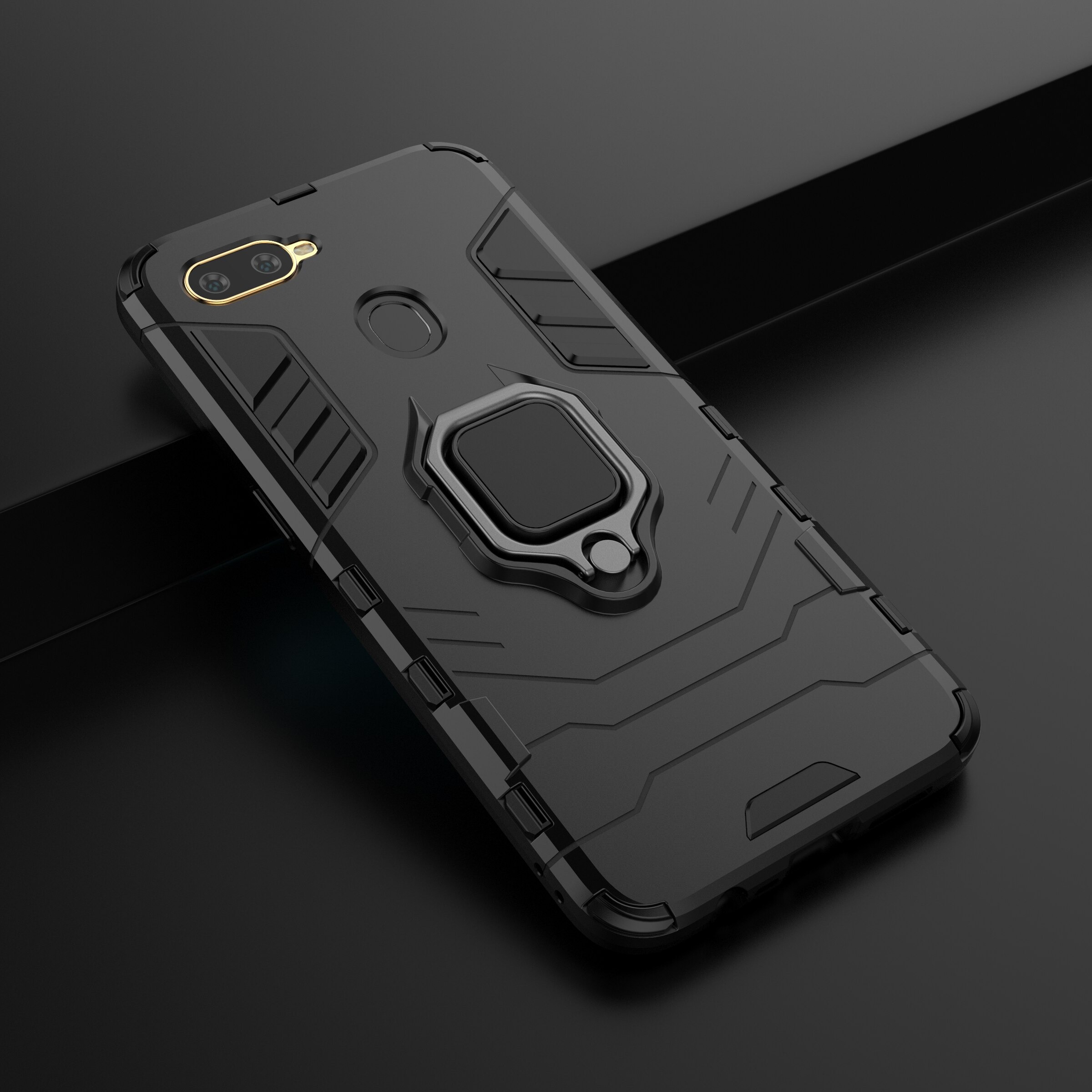 Case OPPO A12 #เคสฝาหลังพลาสติกแข็ง +TPU Hybrid Case มีแหวนสวมนิ้วโลหะ