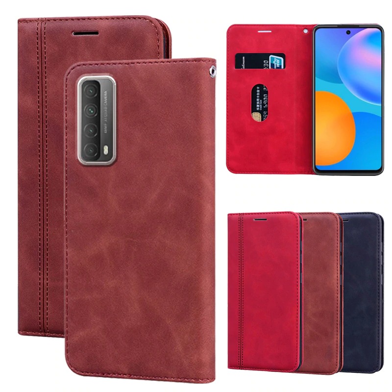 เคส Huawei Y7a #เคสฝาพับแบบกระเป๋าสตางค์ Magnetic Flip Wallet Bracket Leather Lattice TPU Phone Case