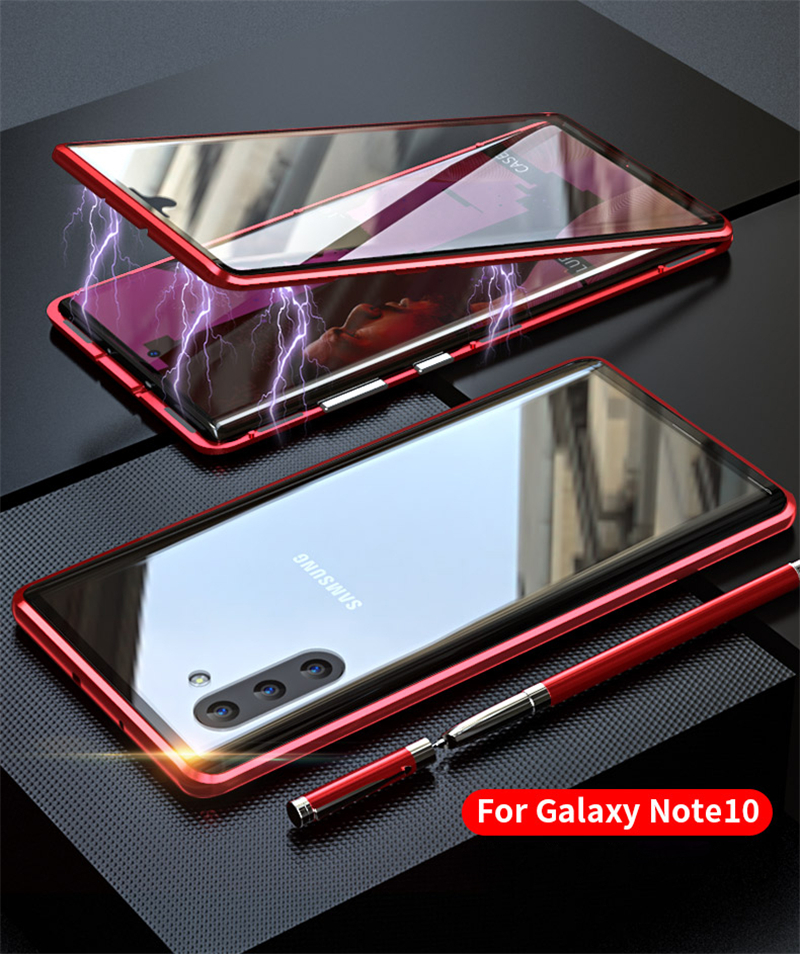 เคส Samsung Galaxy Note 10 #เคสฝาครอบกระจกขอบโลหะดูดซับแม่เหล็ก Fully Protection Magnetic Adsorption Glass Metal Phone Protective