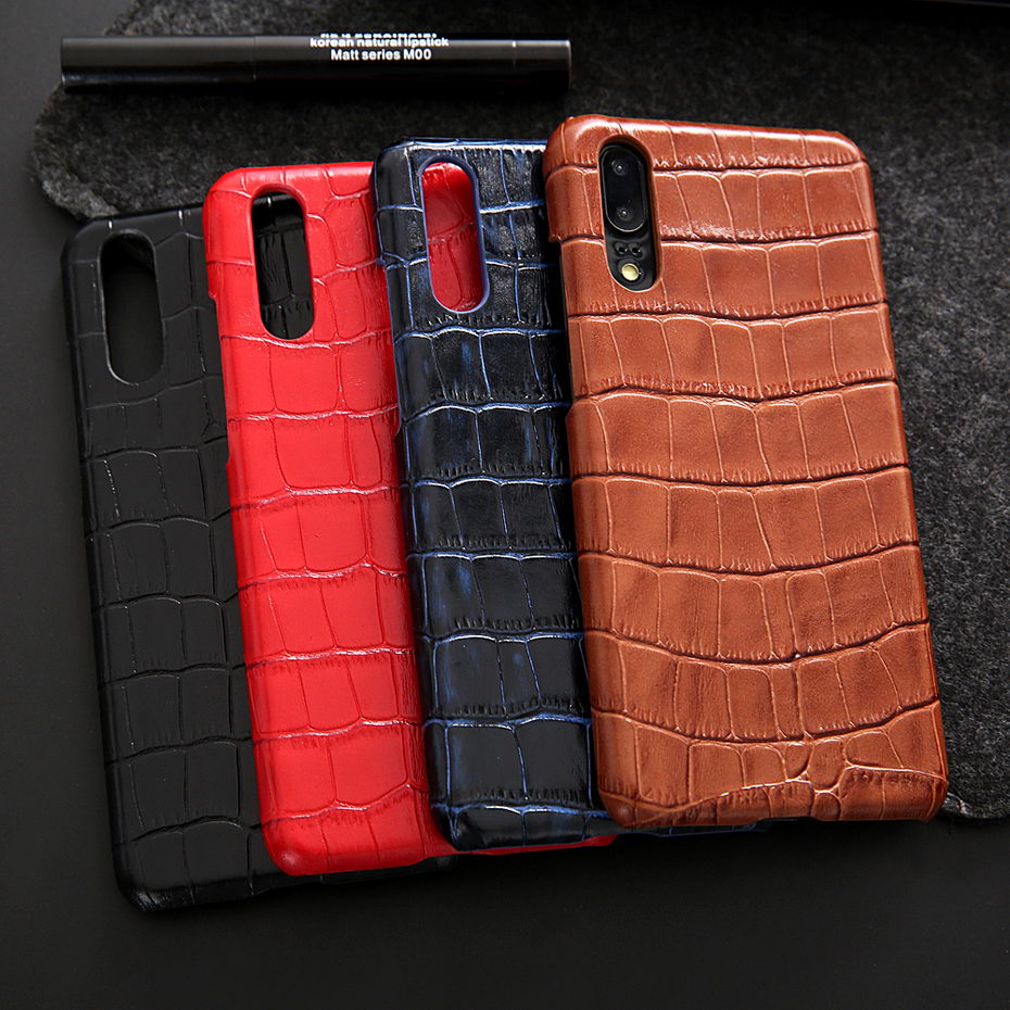 Case Huawei P20 Pro #เคสฝาหลังรูปแบบลายผิวจระเข้หนังแท้คุณภาพดี Crocodile Texture Genuine Leather Coated