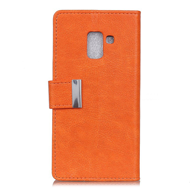 เคส Samsung Galaxy A8+ (2018) #เคสฝาพับสไตล์กระเป๋าสตางค์หนัง PU Metal Magnetic Clasp Crazy Horse ผิวหนังม้าปิดแม่เหล็ก