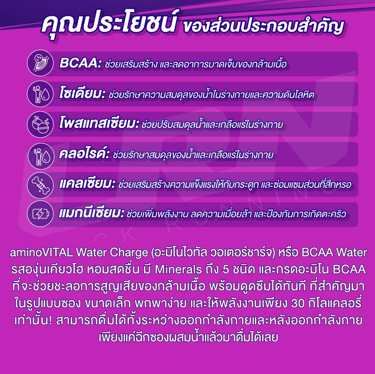 aminoVITAL Water Charge อะมิโนไวทัล วอเตอร์ชาร์จ เครื่องดื่มผสมเกลือแร่และกรดอะมิโนชนิดผง เพิ่มพลังงาน ลดตะคริว (Z07)