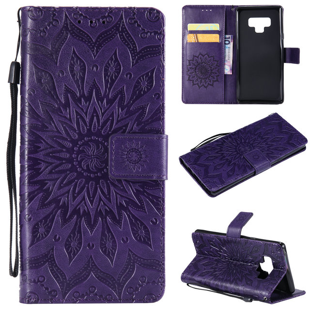 เคส Samsung Galaxy Note 9 #เคสฝาพับพิมพ์ลาย Imprint Sunflower PU Leather