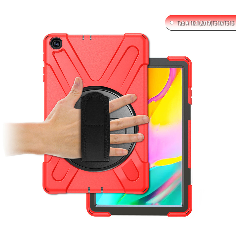 เคส Samsung Galaxy Tab A 10.1 (2019) SM-T510/T515 #เคสฝาหลังกันกระแทก X-Shape 360 Degree Rotary Kickstand PC + Silicone มีสายคล้องมือ มีสายคล้องคอ