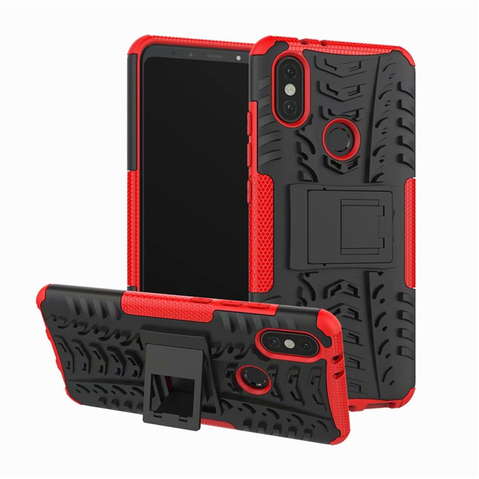 Case Xiaomi Mi A2 Lite #เคสฝาหลังกันลื่น Cool Tyre Pattern Kickstand (PC + TPU)