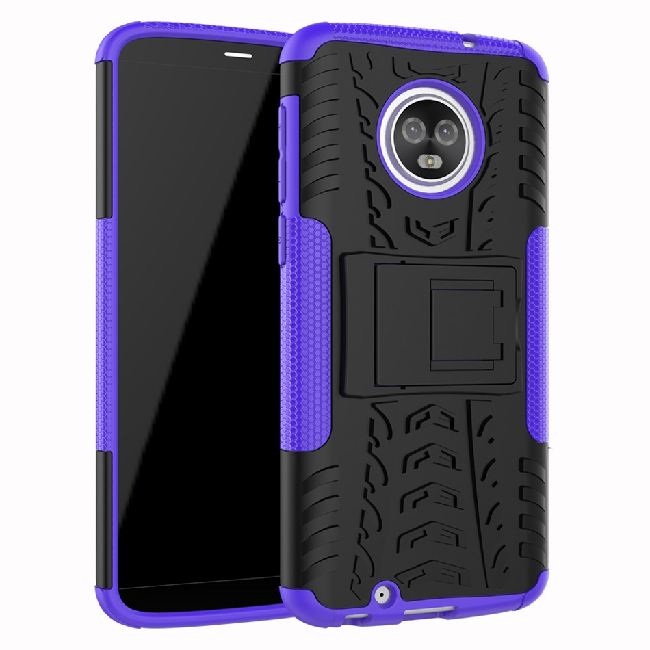 Case Moto G6 Plus #เคสฝาหลังไฮบริดรูปแบบยางรถยนต์ Kickstand TPU + PC 2 in 1