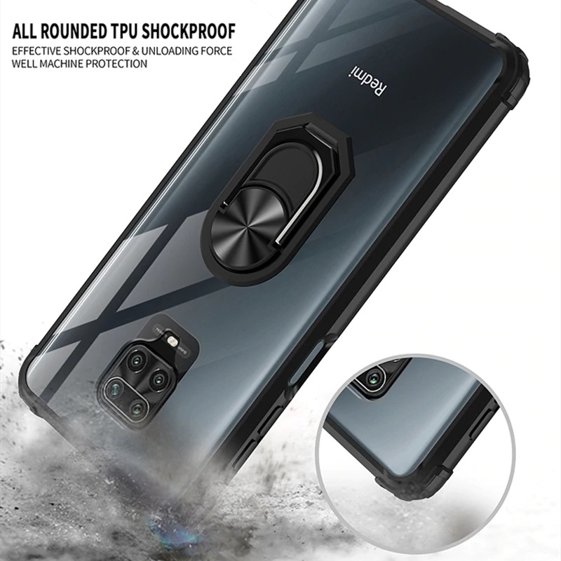 เคส Redmi Note 9 Pro/Redmi Note 9S #เคสฝาหลังใสขอบทึบ +TPU Hybrid Case มีแหวนสวมนิ้วโลหะ