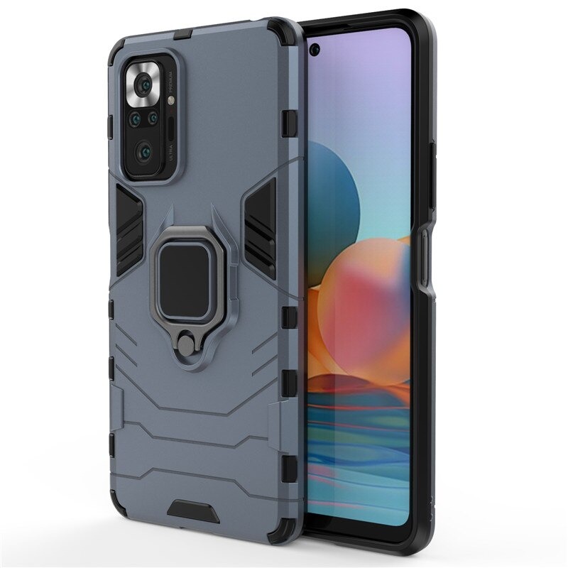 เคส Redmi Note 10 4G #เคสฝาหลังพลาสติกแข็ง +TPU Hybrid Case มีแหวนสวมนิ้วโลหะ