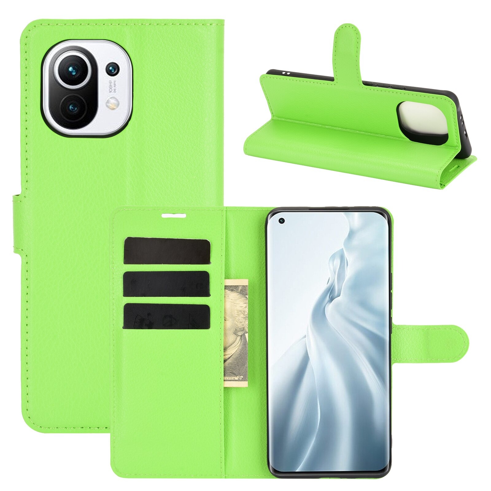 เคส Xiaomi Mi 11 #เคสฝาพับสไตล์กระเป๋าสตางค์หนัง PU ผิวลิ้นจี่