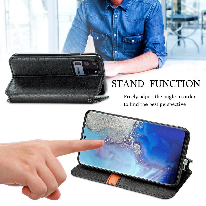 เคส Samsung Galaxy S20 Ultra / S20 Ultra 5G #เคสฝาพับแบบกระเป๋าสตางค์ Magnetic Flip Wallet Bracket Leather Lattice TPU Phone Case