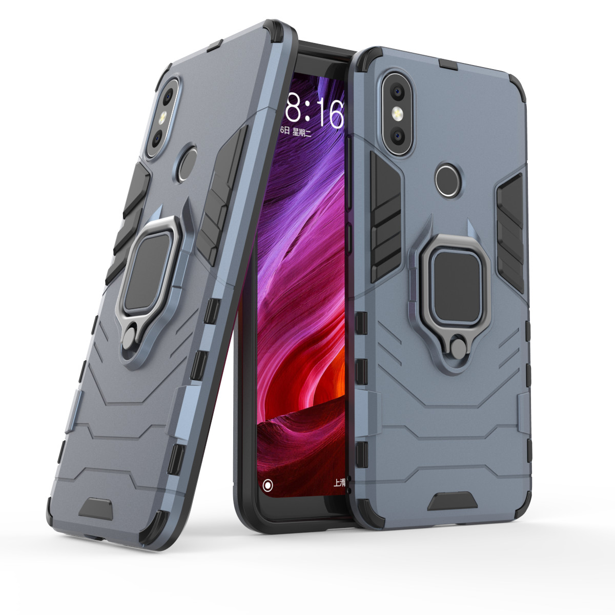 เคส Xiaomi Mi A2 Lite #เคสฝาหลังพลาสติกแข็ง +TPU Hybrid Case พร้อมแหวนสวมนิ้วโลหะ