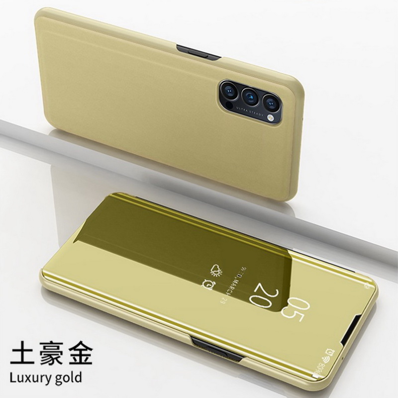 เคส OPPO Reno 5 Pro 5G #เคสฝาพับปกโปร่งแสงผิวเงา Electroplating Mirror Surface Window View