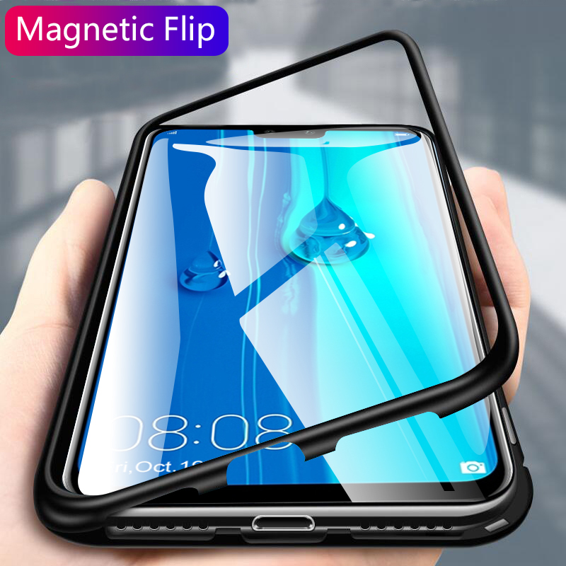 Case Huawei Y9 (2019) #เคสฝาหลังกรอบโลหะแม่เหล็กถอดได้ + แผ่นหลังกระจกนิรภัย