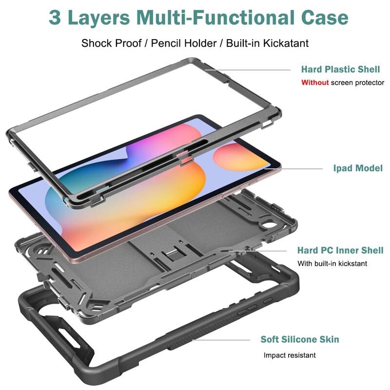 Case Samsung Galaxy Tab S6 Lite 10.4 SM-P610 SM-P615 SM-P617 #เคสฝาหลังกันกระแทก Full Protection Case 3 in 1 Bracket S-pen Slot