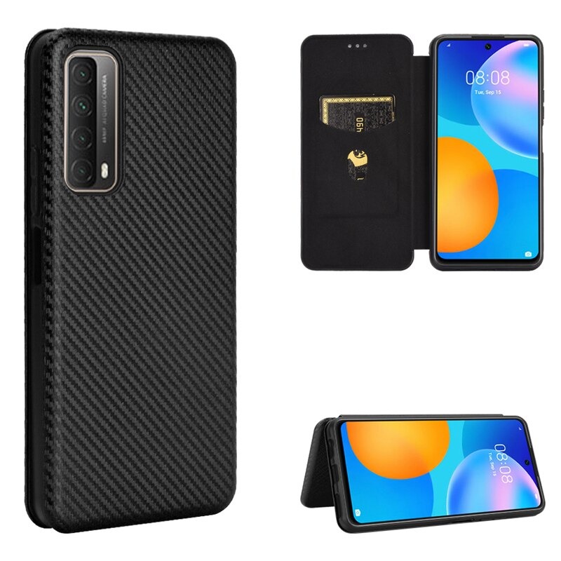 เคส Huawei Y7a #เคสฝาพับลายคาร์บอนไฟเบอร์มีช่องใส่การ์ด Carbon Fiber Wallet Card Slot Magnet Stand Phone Cover