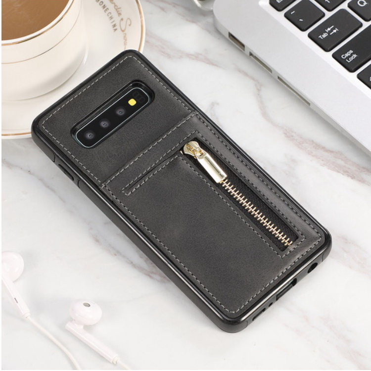 Case Samsung Galaxy S10 #เคสฝาหลังมีช่องใส่บัตรและช่องซิปหนัง PU + เคส TPU