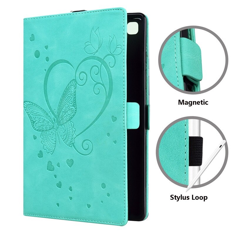 เคส Samsung Galaxy Tab A 8.0 (2019) T290 T295 #เคสฝาพับหนัง PU ลายผีเสื้อมีช่องใส่บัตร Embossed Love Butterflies Flip Leather Case