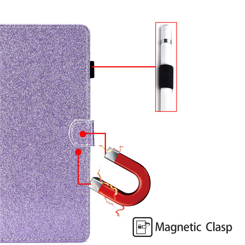 Case Samsung Galaxy Tab S7 11นิ้ว T870 T875 #เคสแท็บเล็ตหนัง PU มีช่องใส่บัตร Glitter Powder Magnetic Stand Wallet PU Leather