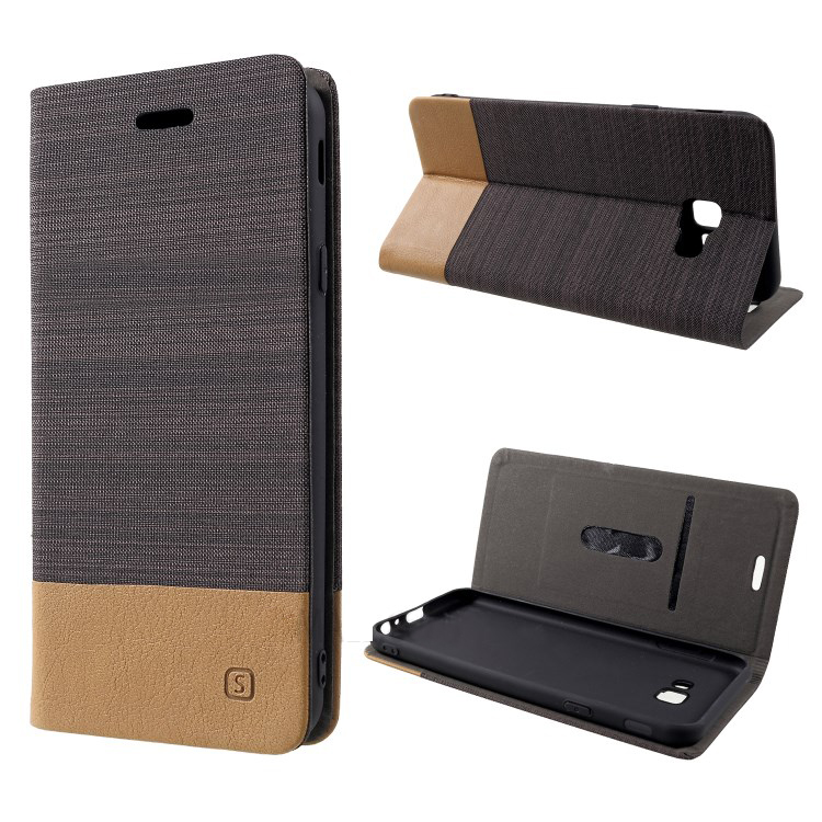 เคส Samsung Galaxy J4+ #เคสฝาพับหนัง PU Canvas Leather Coated PC Case