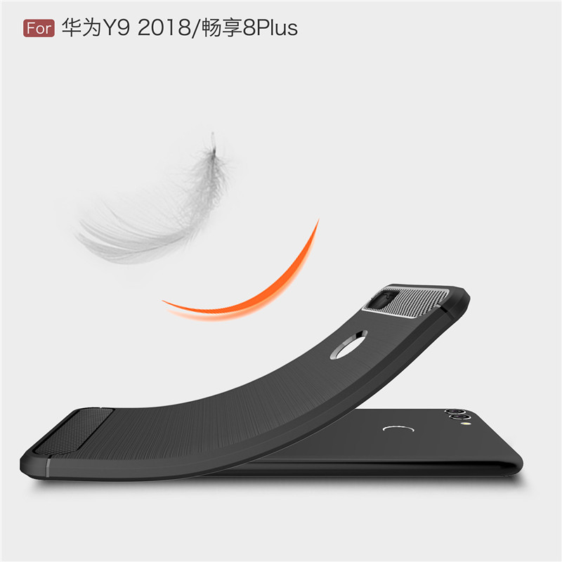 เคส Huawei Y9 (2018) #เคสฝาหลังตกแต่งคาร์บอนไฟเบอร์ ผิวขัดแปรง Brushered TPU Back Case