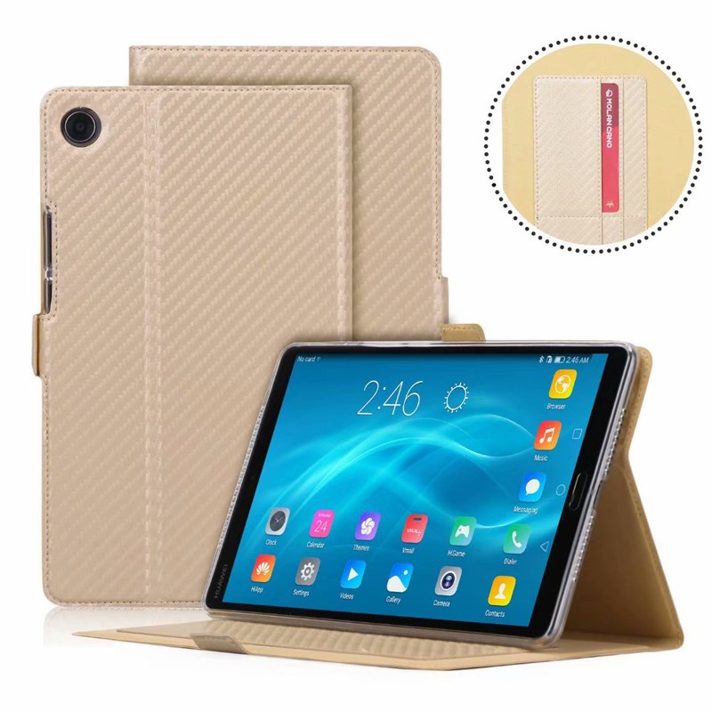 Case Huawei MediaPad M5 (8.4 นิ้ว) #เคสฝาพับลาย Carbon Fiber Texture Magnetic Leather Shell มีช่องใส่การ์ด