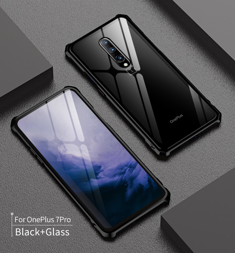 เคส OnePlus 7 Pro #เคสกรอบโลหะคุณภาพสูงแผ่นหลังกระจก High-Quality Metal Frame + Glass Back