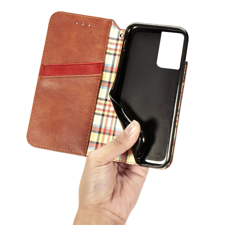 เคส Samsung Galaxy S21 Ultra #เคสฝาพับแบบกระเป๋าสตางค์ Magnetic Flip Wallet Bracket Leather Lattice TPU Phone Case